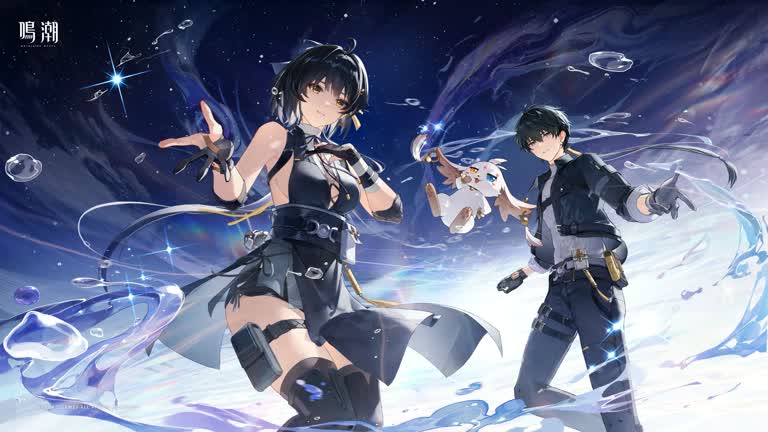 有两个动漫人物站在雪地里
