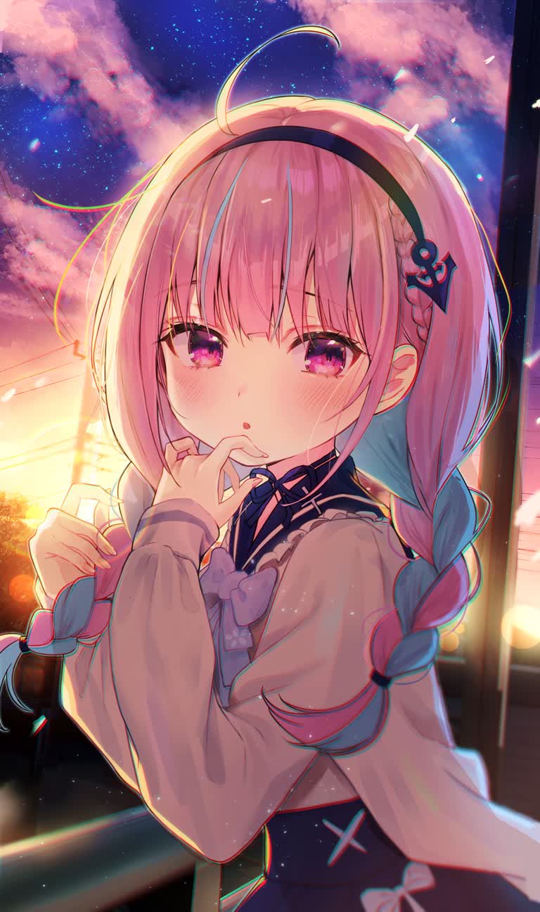 有一个动漫女孩,手里拿着手机