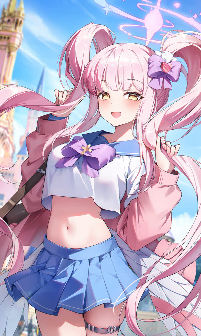 有一个粉红色长发的动漫女孩拿着棒球棒