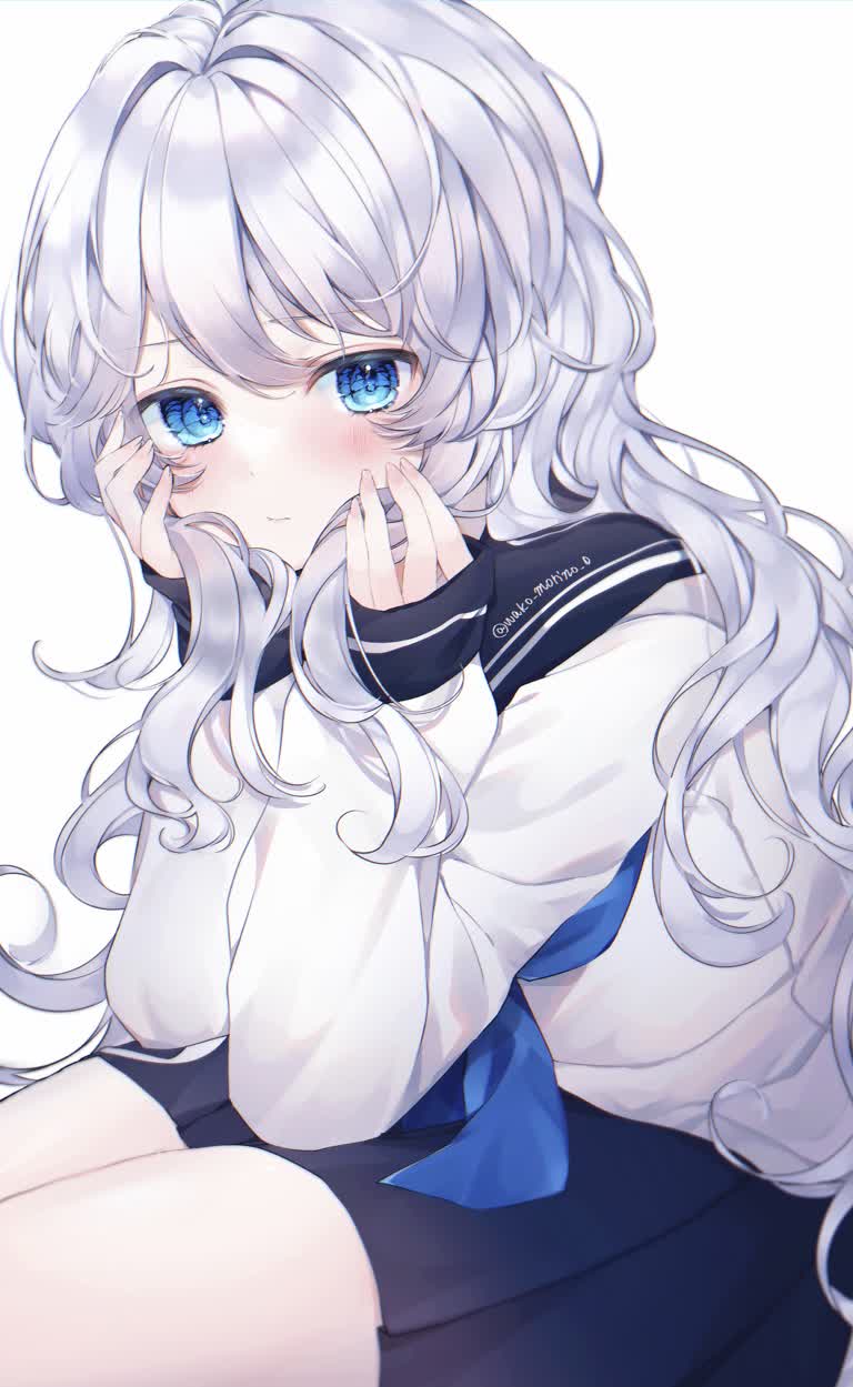有一个长白发蓝眼睛的动漫女孩