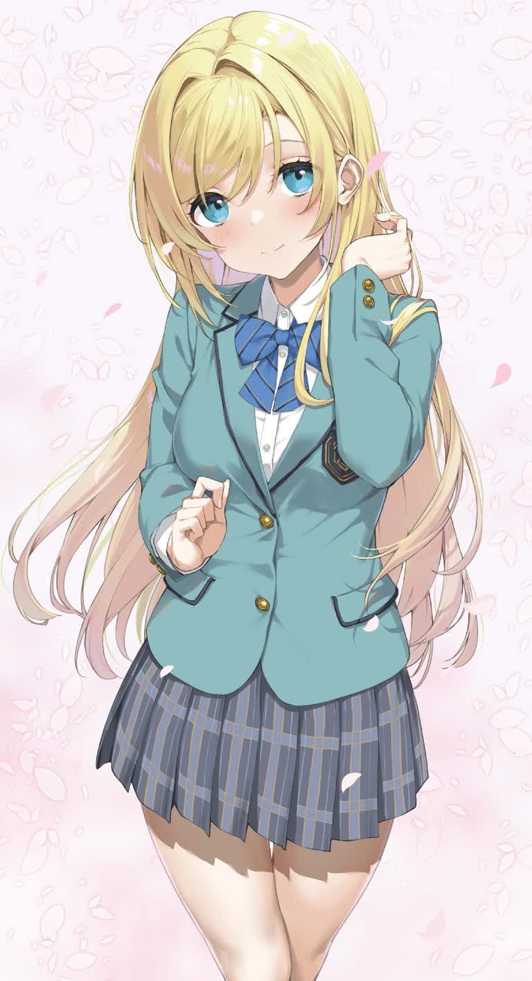 有一个穿着校服的动漫女孩摆姿势拍照