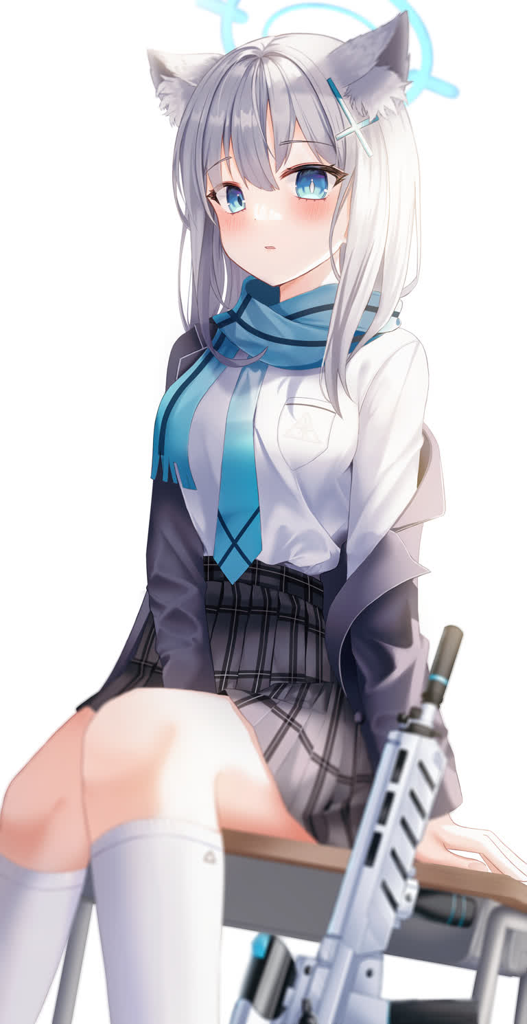 有一个动漫女孩拿着枪坐在椅子上