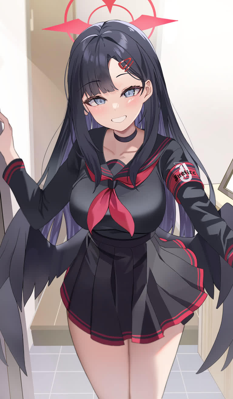 有一个动漫女孩站在走廊里