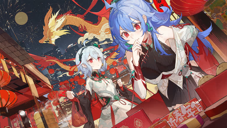 有两个动漫女孩站在一栋建筑前
