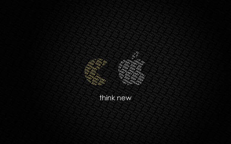 黑色背景上的苹果标志,上面写着“Think New”