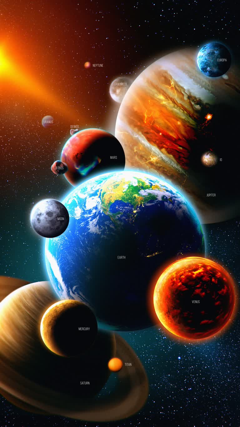艺术家对以行星为背景的太阳系的渲染