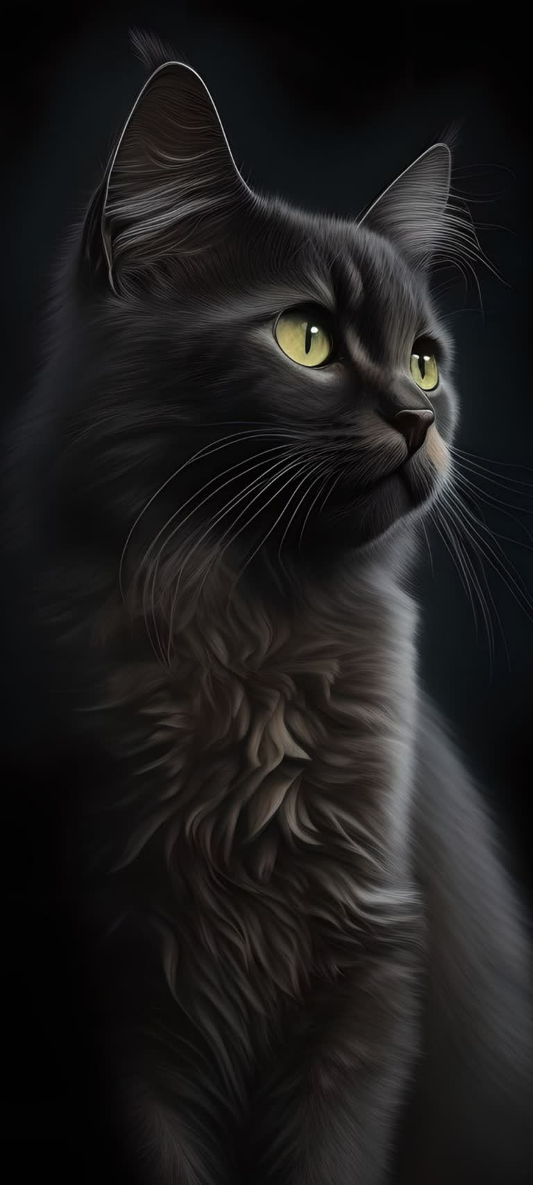 黑色背景上一只黄色眼睛的黑猫画