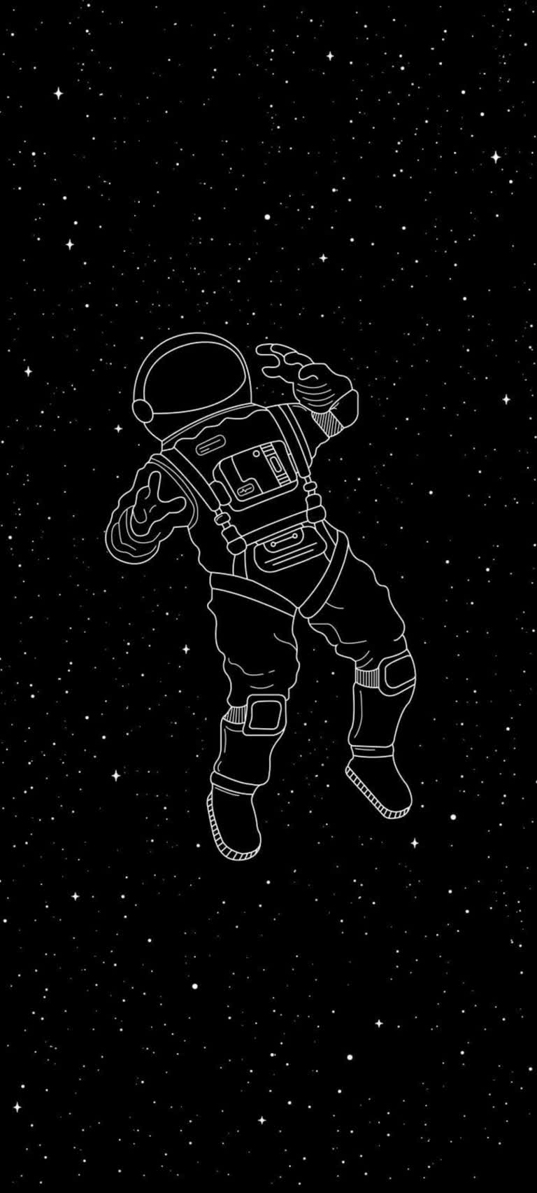 宇航员漂浮在太空中的黑白照片