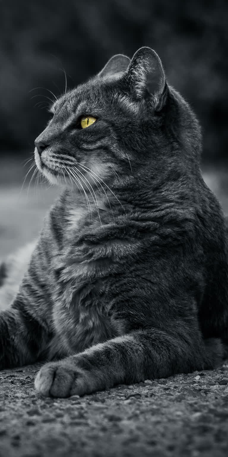 这是一张黄眼睛猫的黑白照片