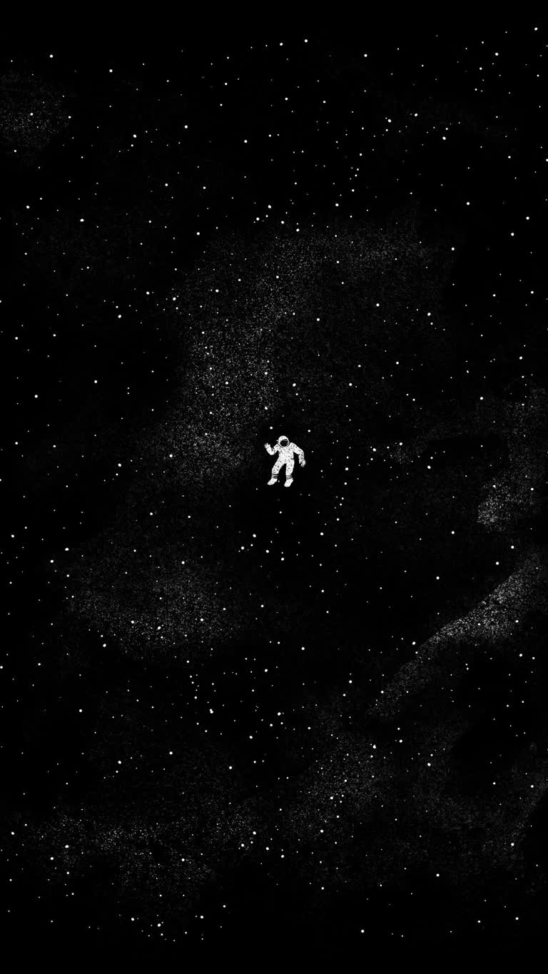 宇航员漂浮在天空中的黑白照片