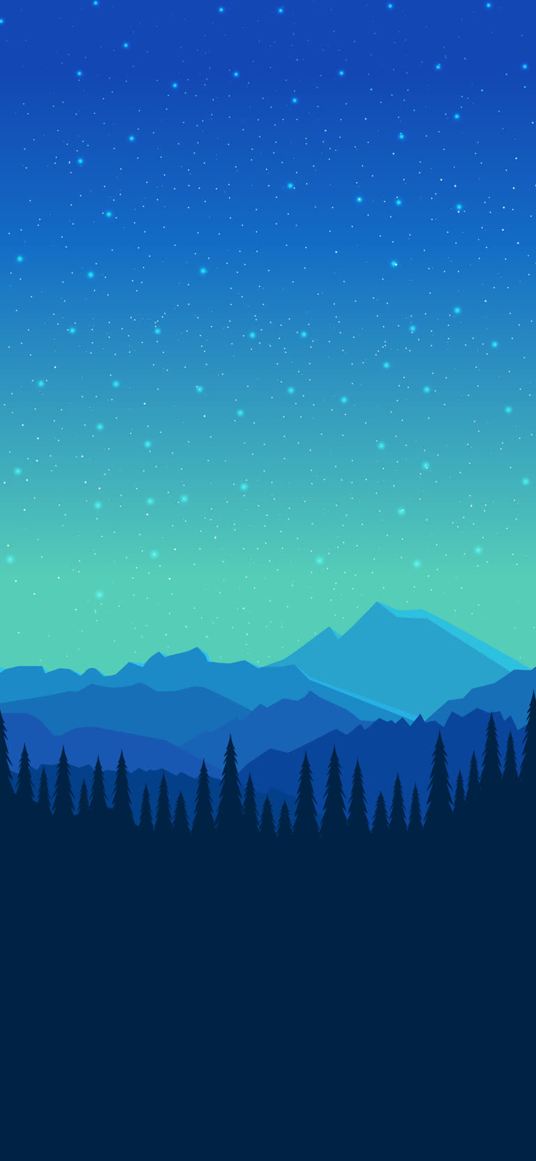 山脉之上有蓝天和星星