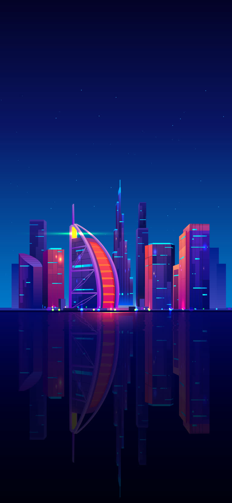夜晚倒映在水中的明亮城市景观