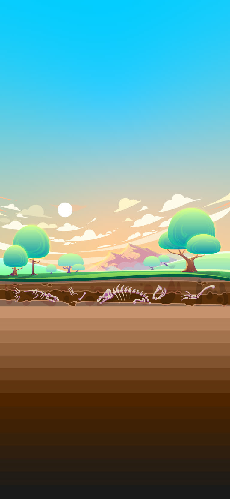 有一幅卡通插图,描绘了树木和泥土的风景