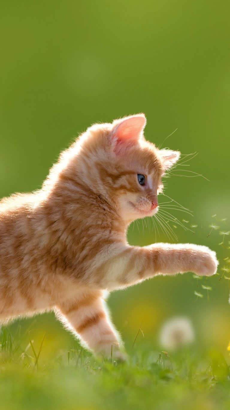 有一只猫在草丛里玩花