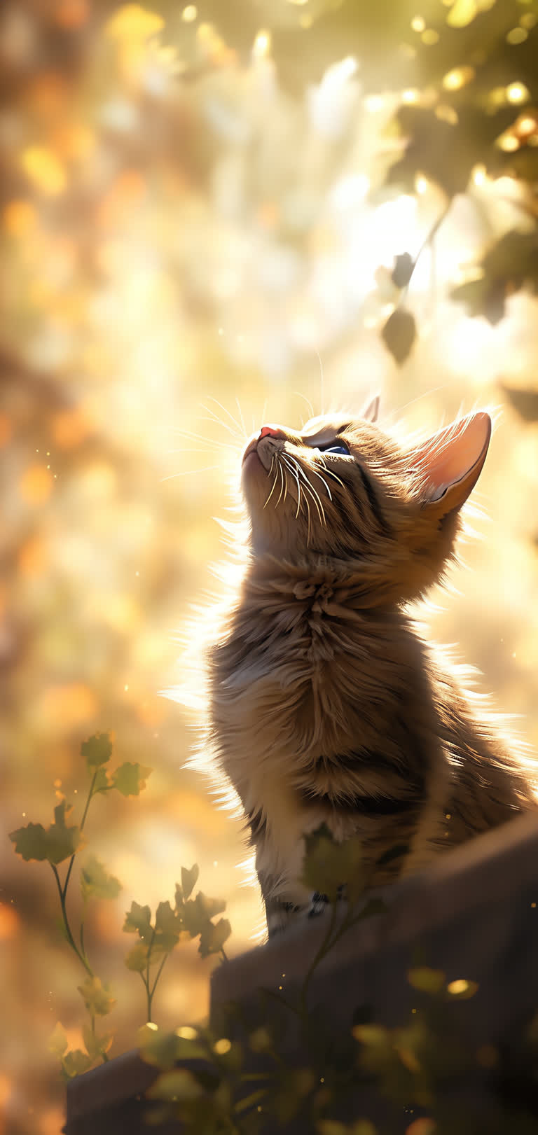 有一只猫坐在岩石上仰望天空