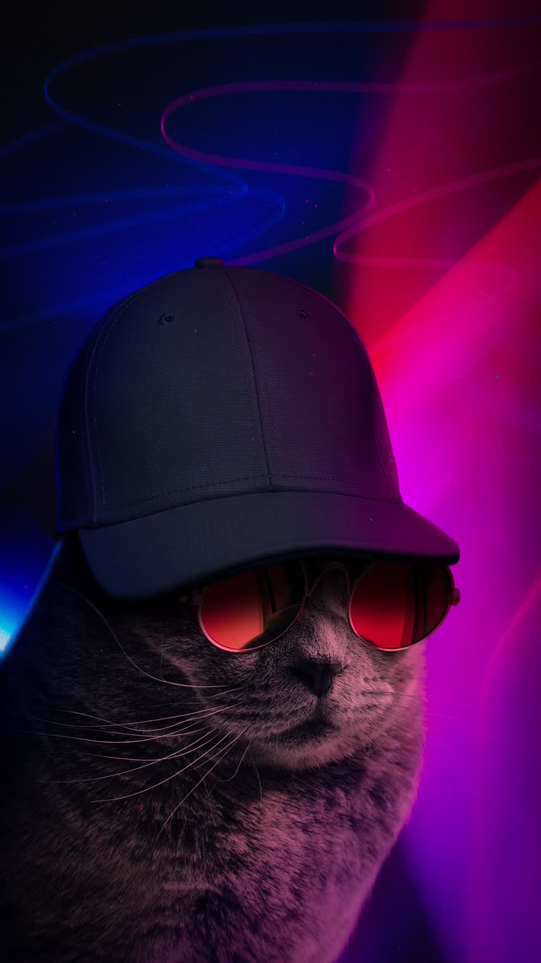 有一只戴着帽子和墨镜的猫