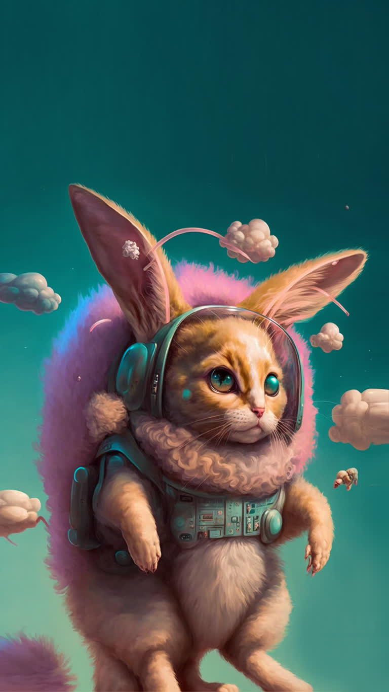 天空中有一只穿着宇航服的猫