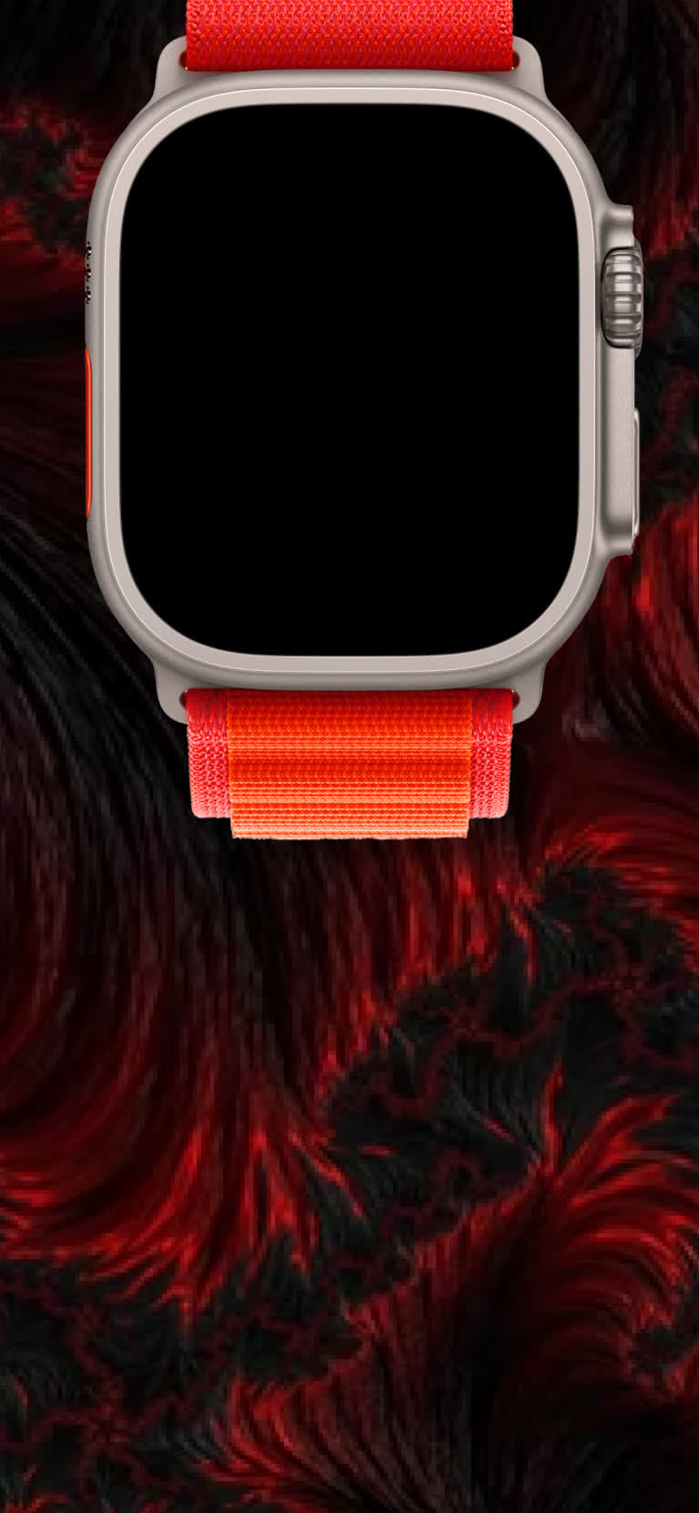 有一个带有红色表带的 Apple Watch 的特写