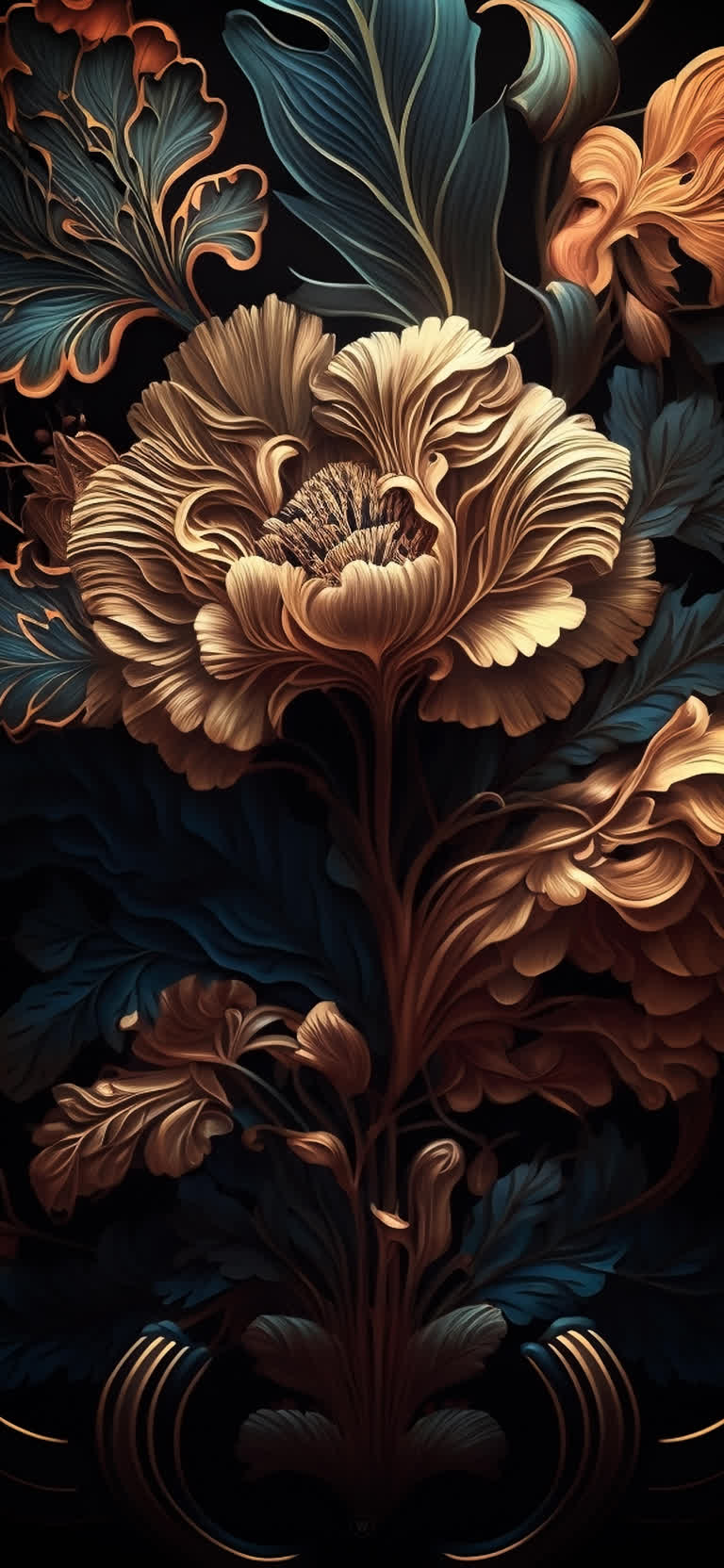 桌子上有一幅花画的特写