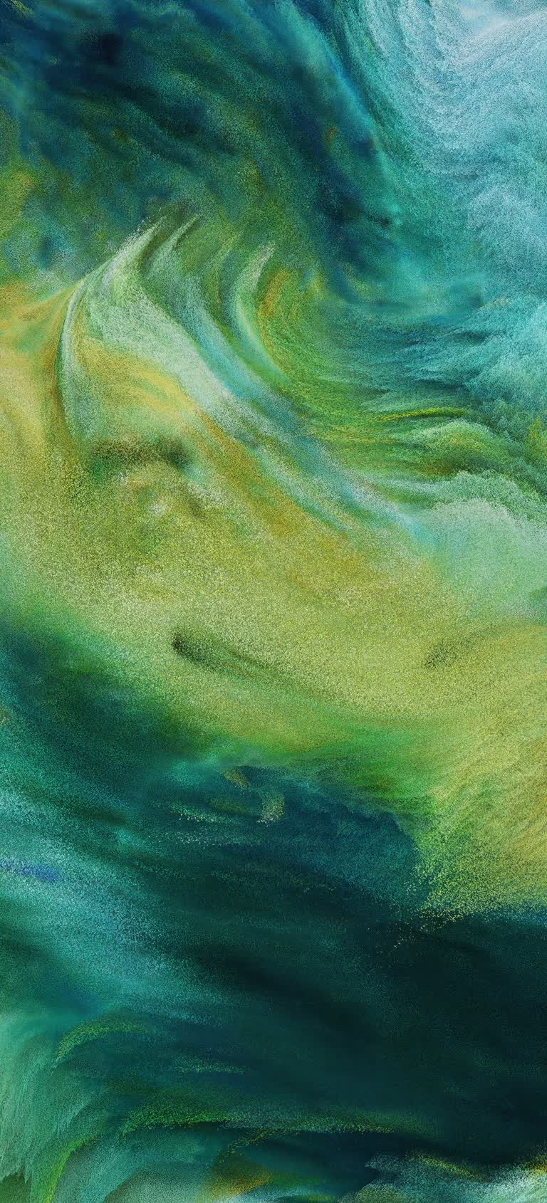 有一幅绿黄相间的波浪画的特写