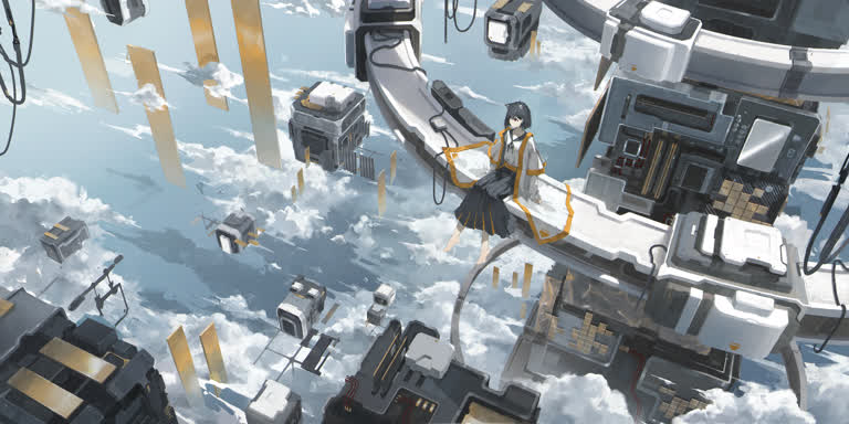 天空中有一幅未来城市的数字绘画