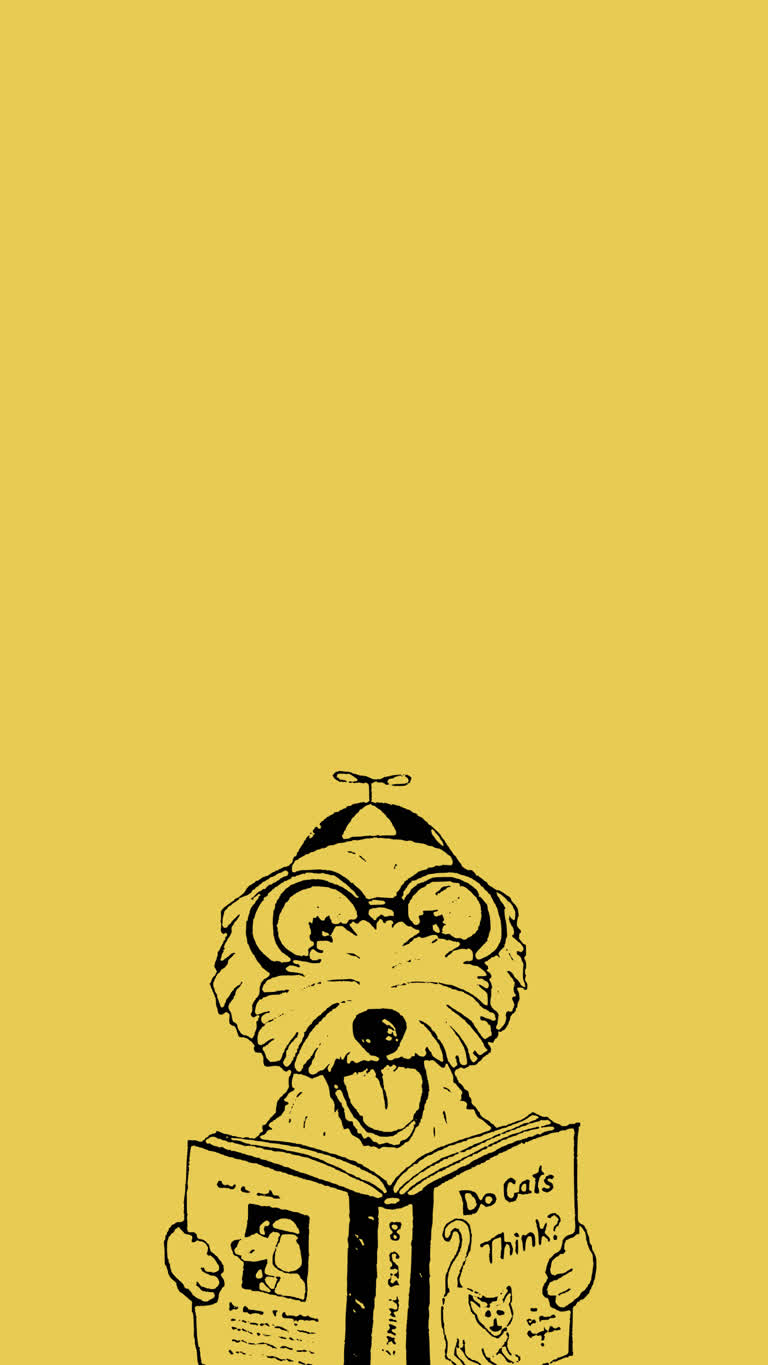 有一幅狗在看书的图画