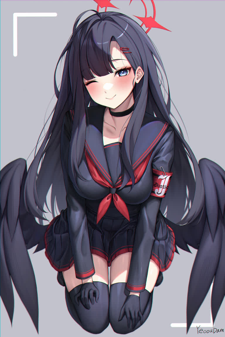 有一幅黑色长发的女性动漫人物的图画