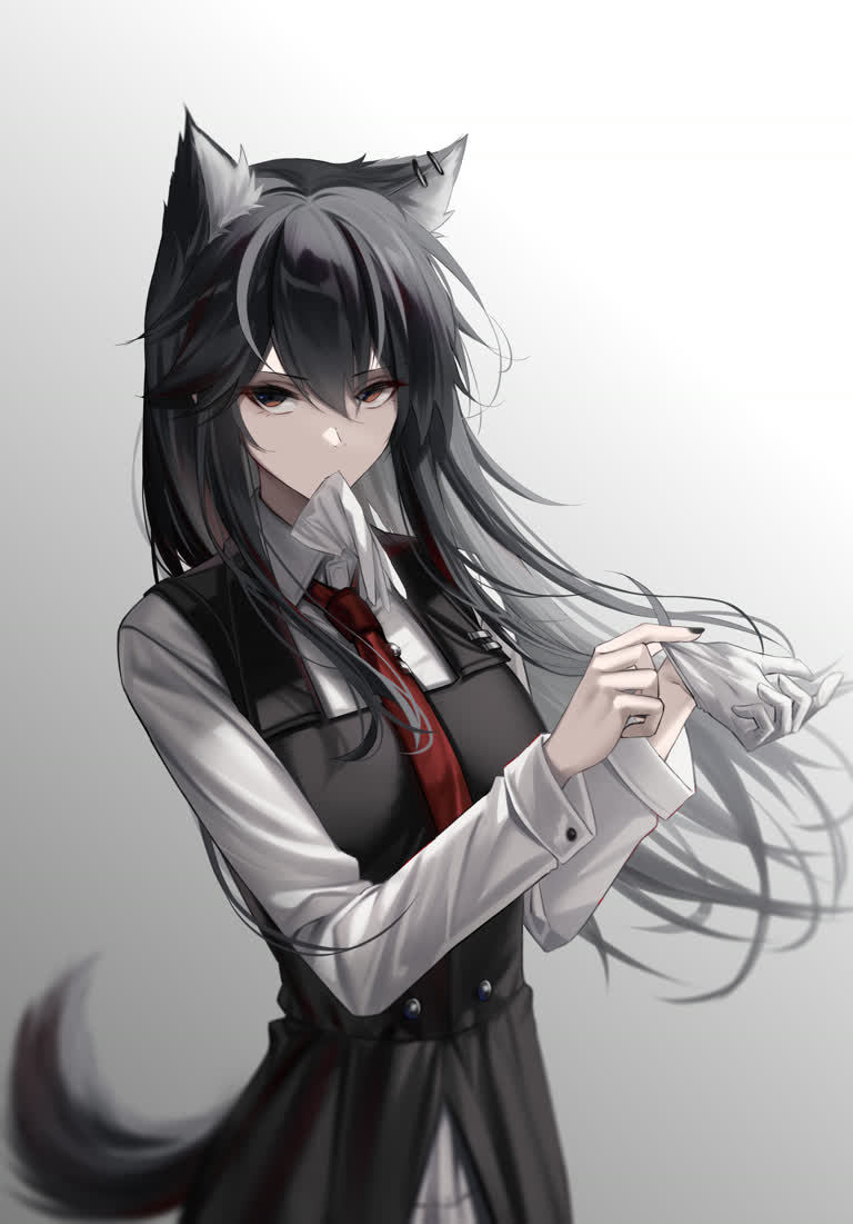 这是一个长发和猫耳朵的女孩的画