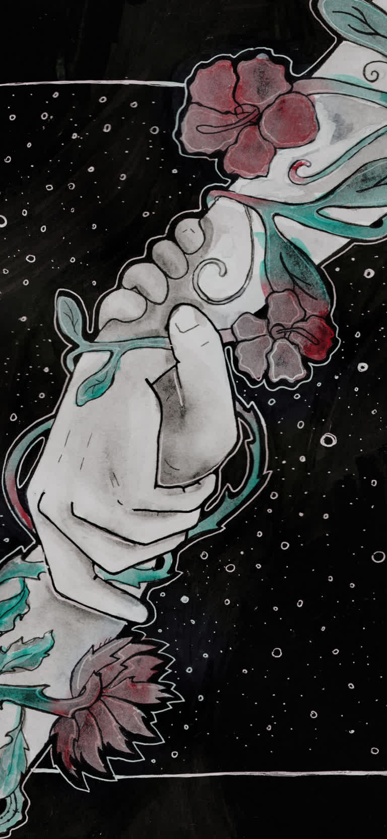 有一幅画,一个人手里拿着手机