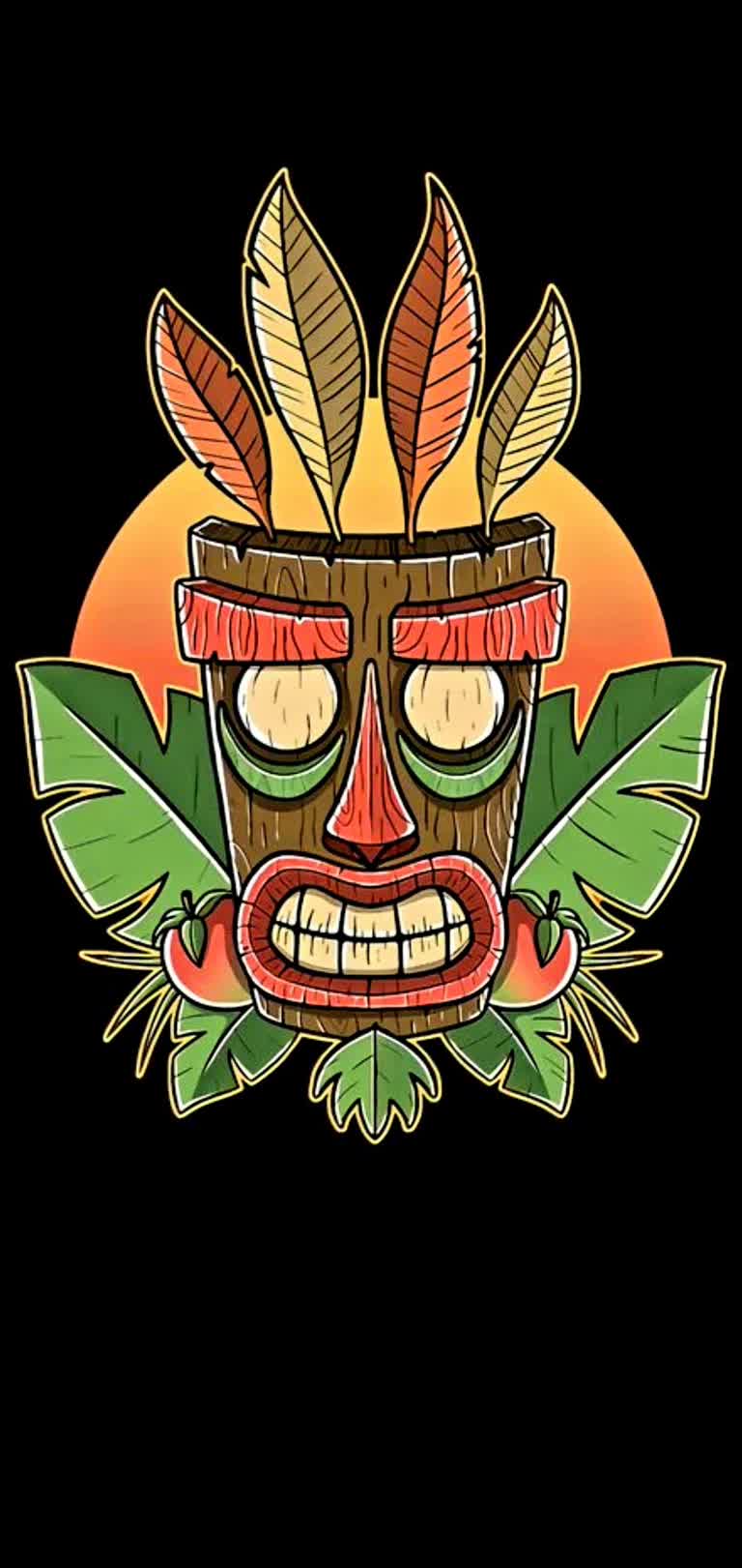 一幅以树叶和太阳为背景的提基画