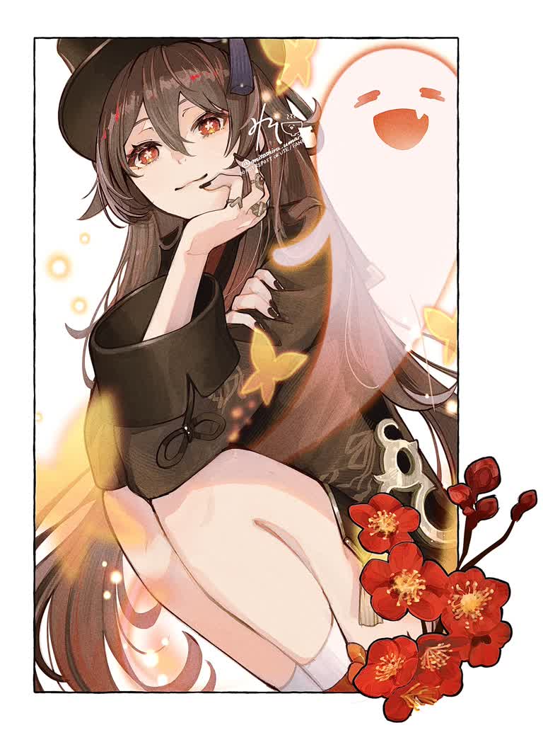 有一幅画是一个戴着帽子和一朵花的女人