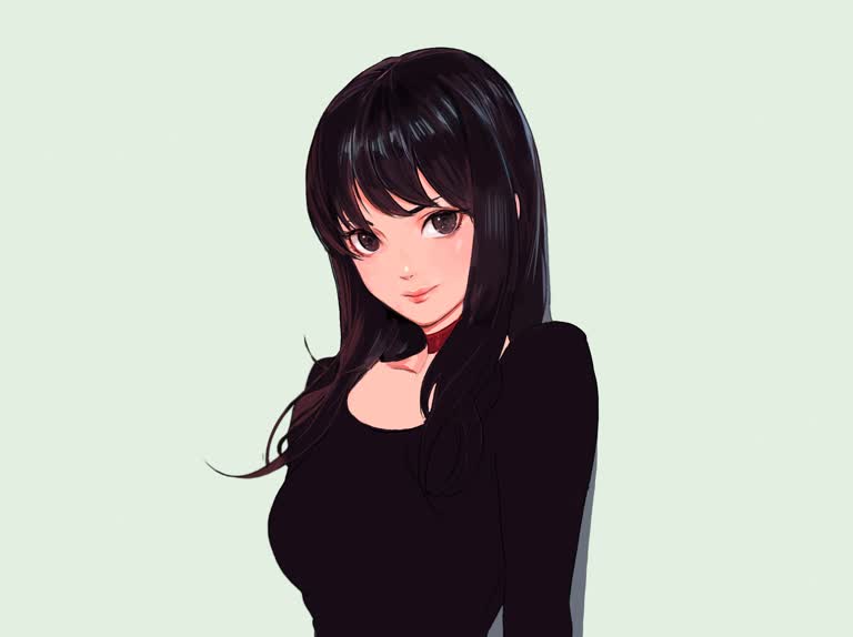 有一幅画是一个黑发长发的女人