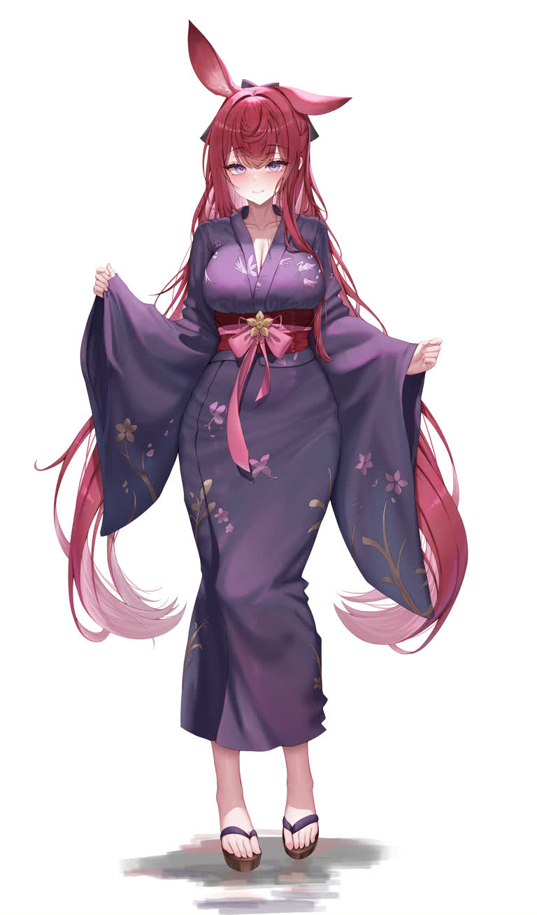 这是一个穿着紫色和服的女人的画