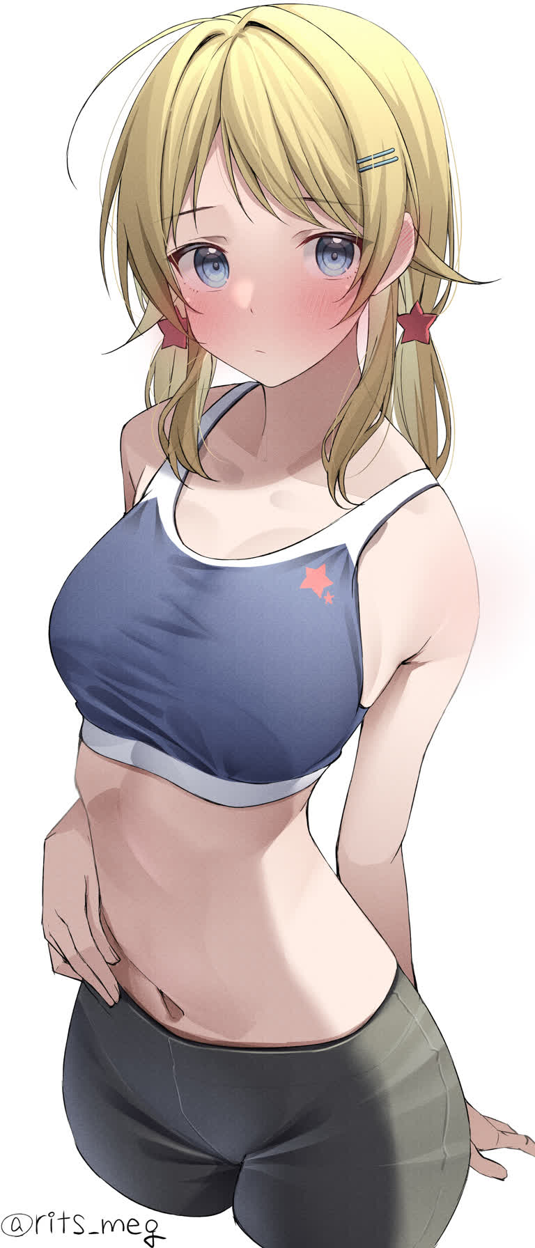 有一幅穿着运动文胸上衣的女人的图画