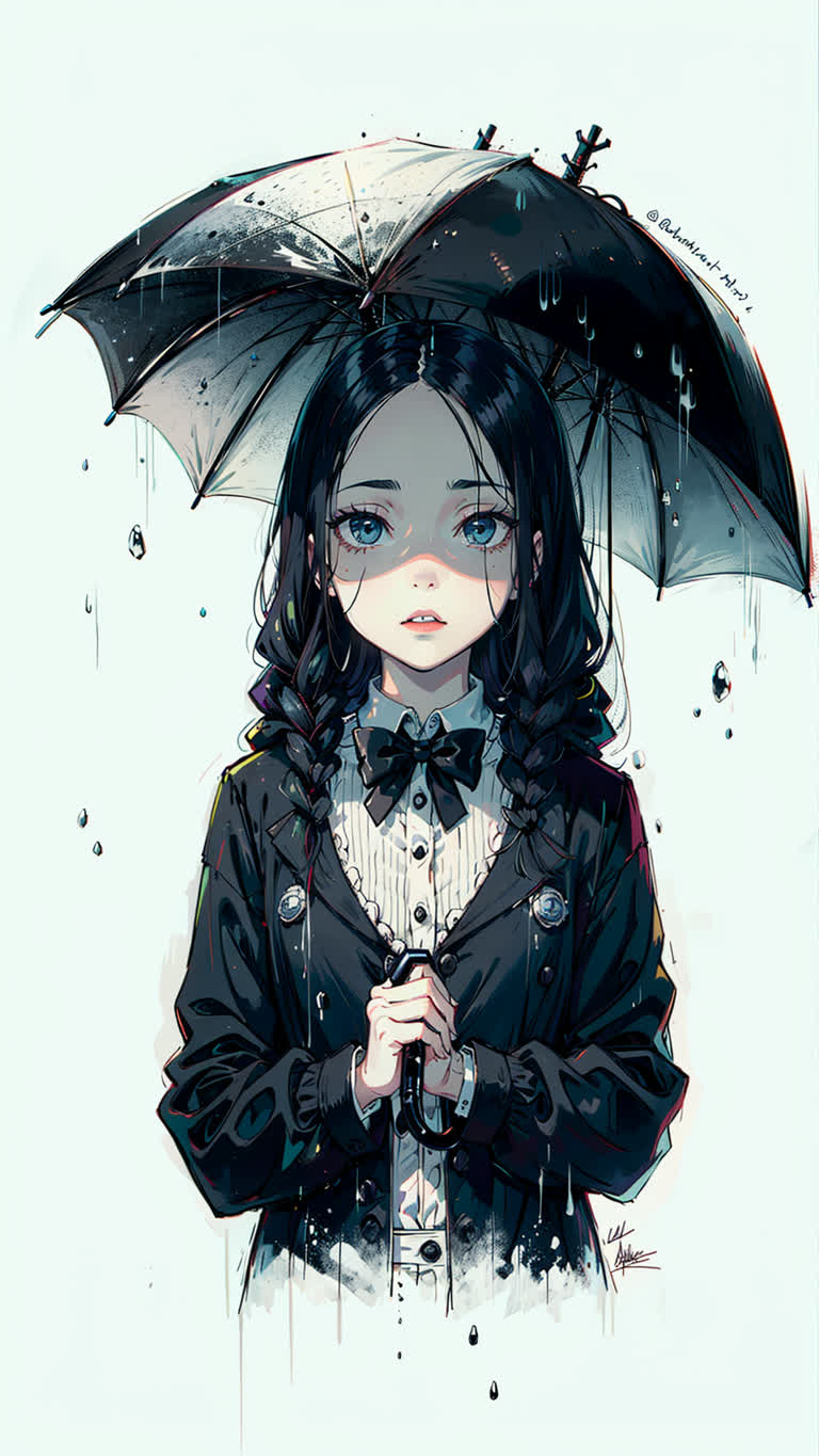 有一幅画,画的是一个女人在雨中打着伞