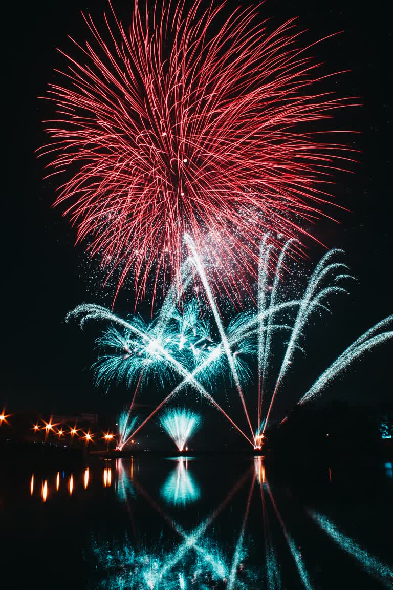 夜空中有点亮的烟花