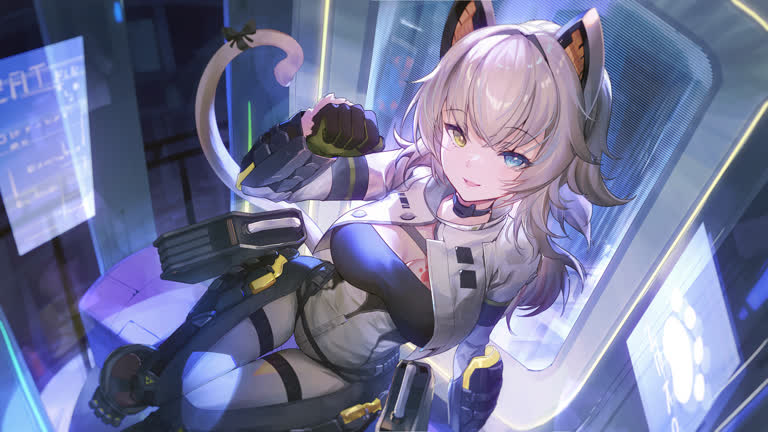 有一个猫耳朵,手里拿着枪的女孩
