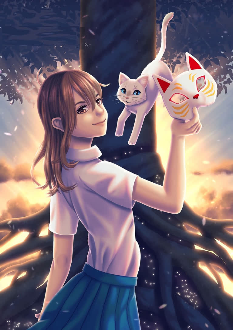 有一个女孩,手里抱着一只猫