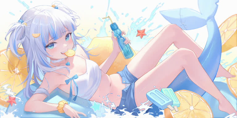 有一个女孩拿着一瓶水躺下