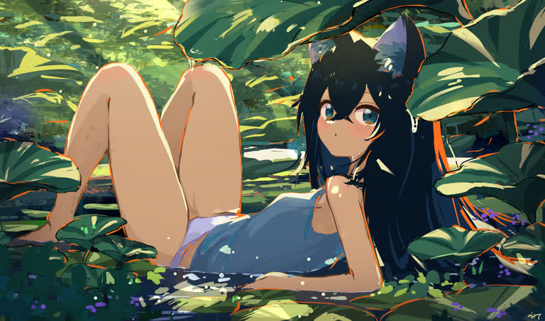 有一个女孩躺在草丛里