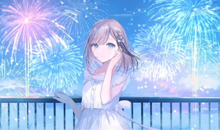 有一个女孩站在烟花前