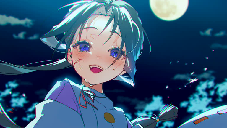 有一个女孩站在满月前