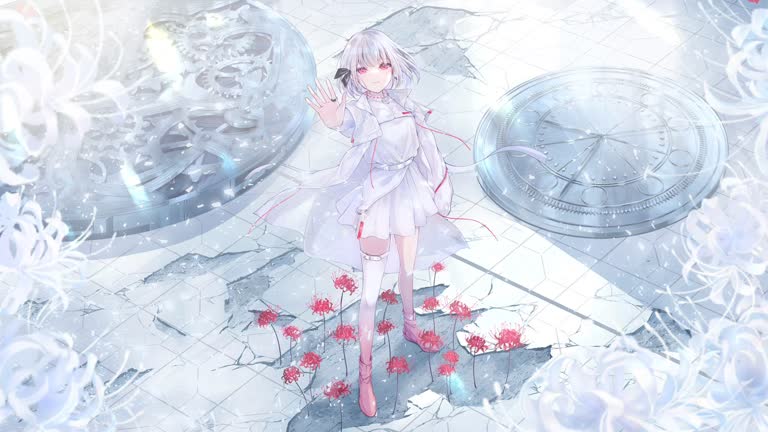 有一个女孩撑着伞站在雪地里