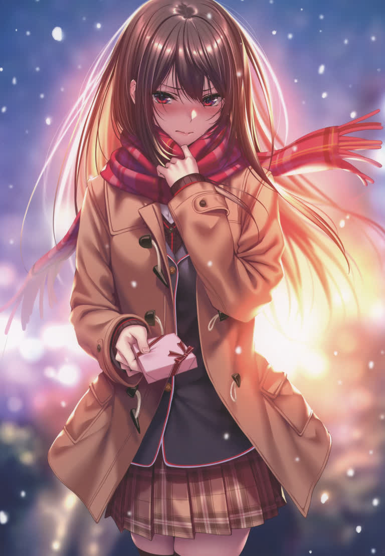 有一个女孩穿着外套站在雪地里
