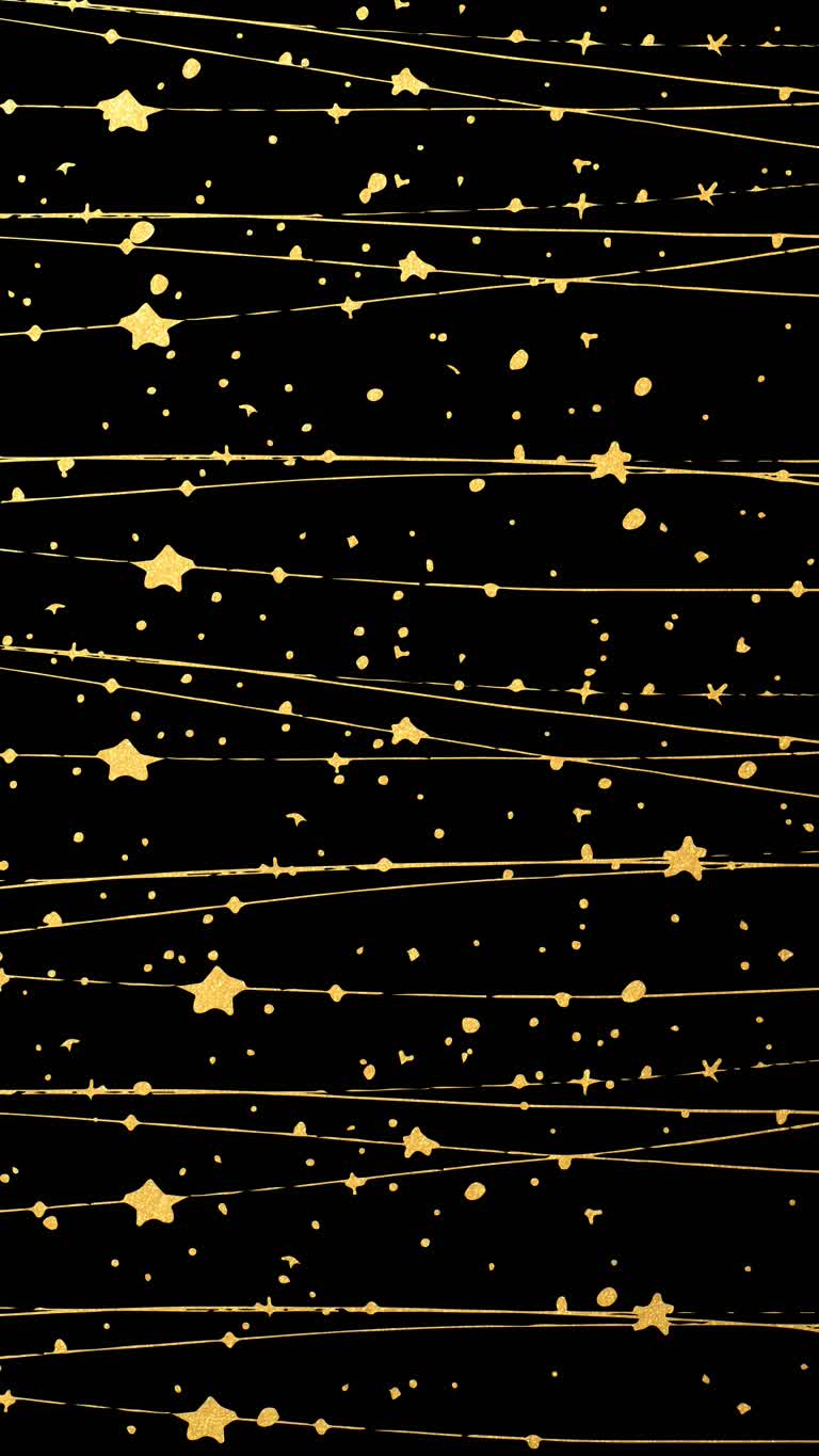 有黑金色背景,金色星星和线条