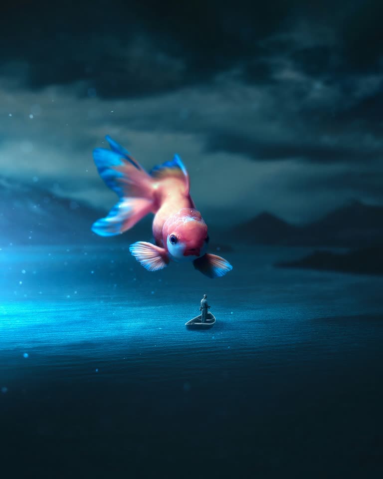 有一条金鱼漂浮在水中