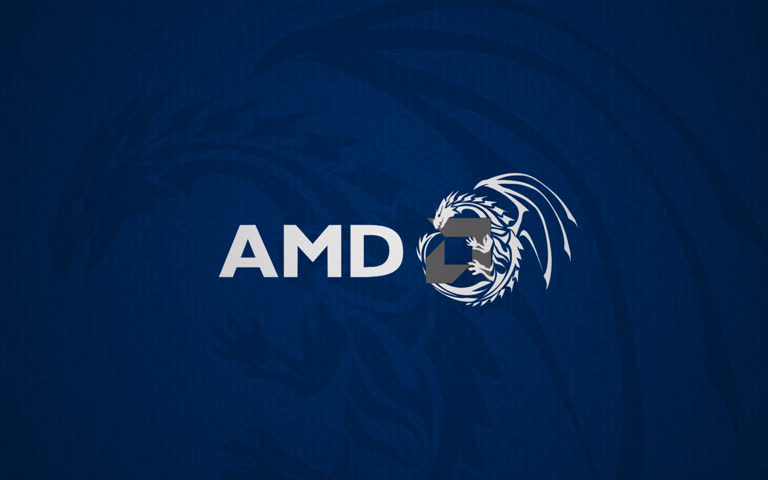 这是蓝色背景上的 AMD 徽标图像