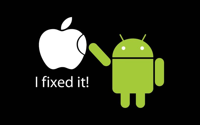 黑色背景上的 Apple 和 Android 徽标图像
