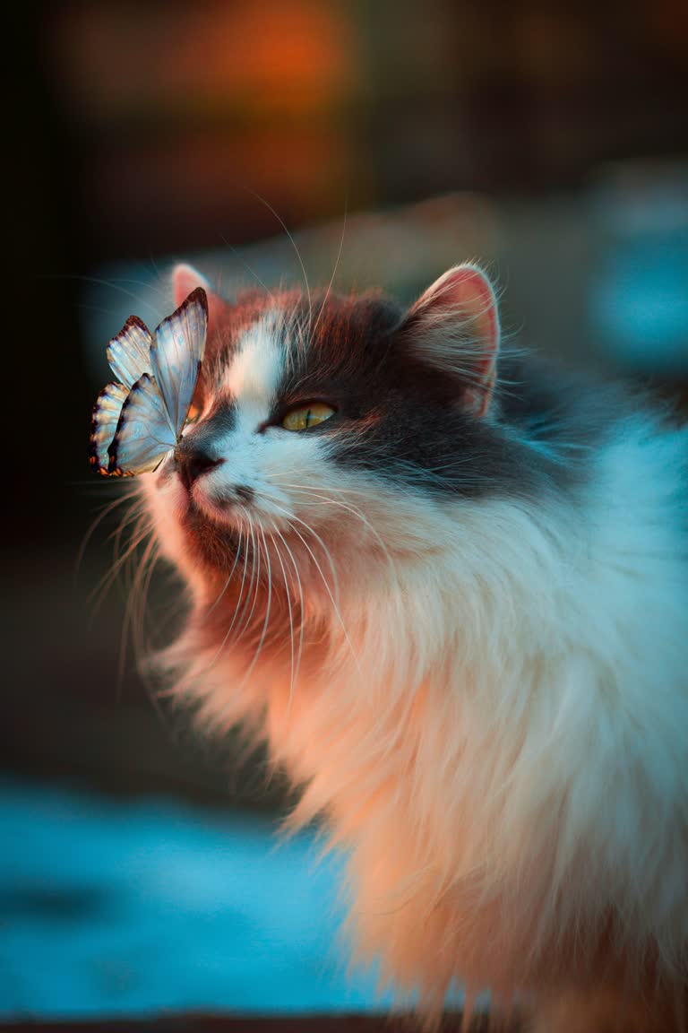 这是一只头上戴着蝴蝶的猫的图像