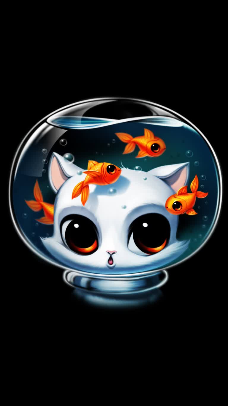 这是一只猫在碗里放金鱼的图像